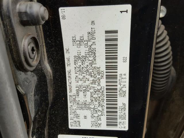 5TFHY5F14BX209633 - 2011 TOYOTA TUNDRA CRE BLACK photo 10