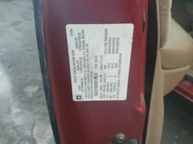 1GCCS1948W8166635 - 1998 CHEVROLET S TRUCK S1 RED photo 10