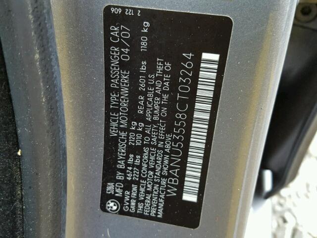 WBANU53558CT03264 - 2008 BMW 528 I GRAY photo 10