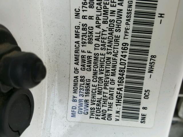 1HGFA16848L074169 - 2008 HONDA CIVIC EX თეთრი ფოტო 10