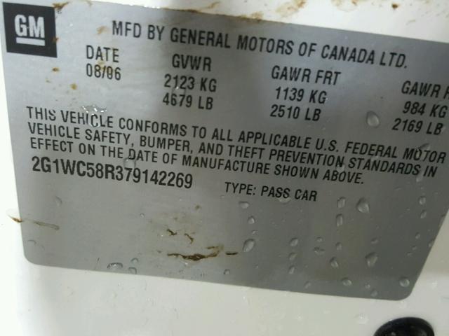 2G1WC58R379142269 - 2007 CHEVROLET IMPALA LT WHITE photo 10