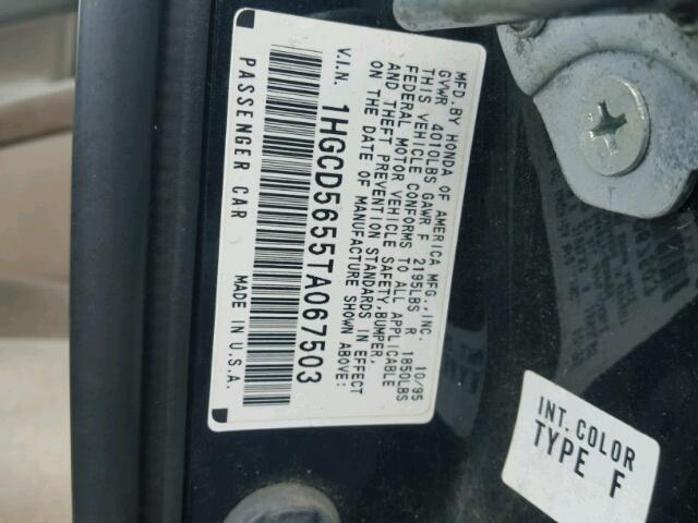 1HGCD5655TA067503 - 1996 HONDA ACCORD EX GREEN photo 10