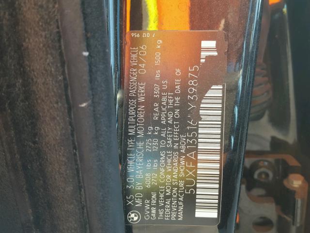 5UXFA13516LY39875 - 2006 BMW X5 3.0I BLACK photo 10