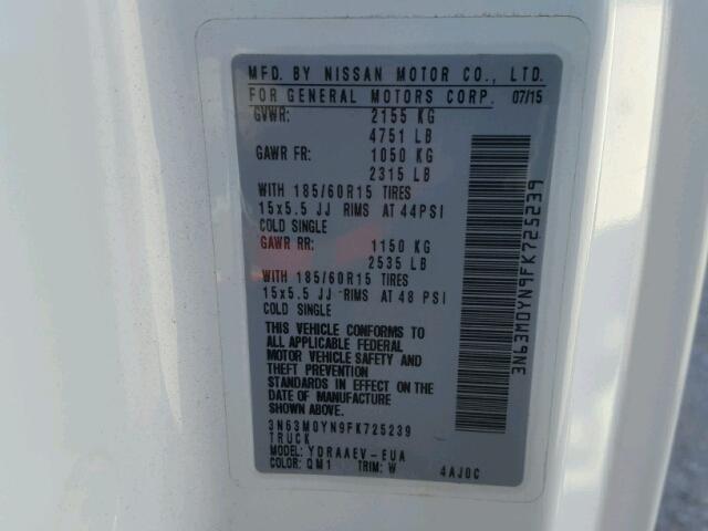 3N63M0YN9FK725239 - 2015 CHEVROLET CITY EXPRE WHITE photo 10