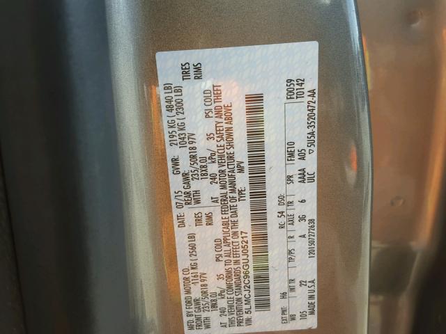 5LMCJ2C96GUJ05217 - 2016 LINCOLN MKC SELECT 金色 照片 10