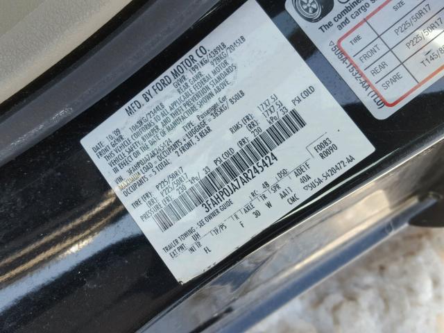 3FAHP0JA7AR245424 - 2010 FORD FUSION SEL BLACK photo 10