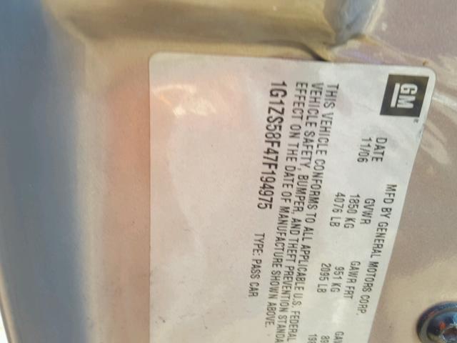 1G1ZS58F47F194975 - 2007 CHEVROLET MALIBU LS ბეჟი ფოტო 10