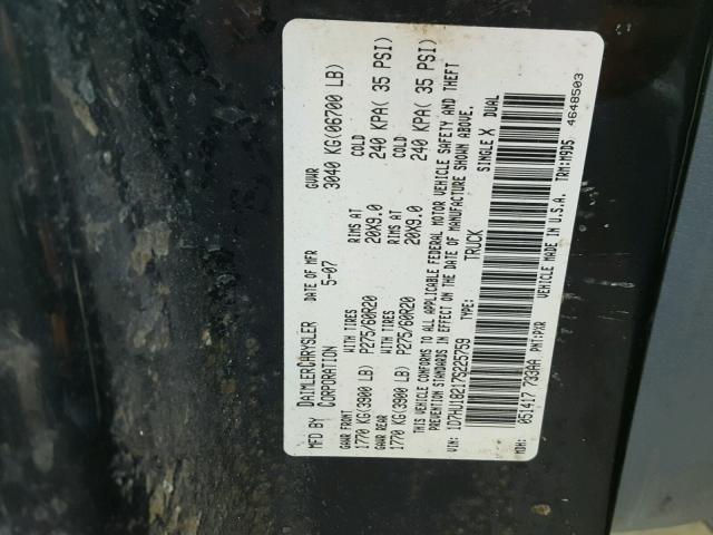 1D7HU18217S225759 - 2007 DODGE RAM 1500 S BLACK photo 10