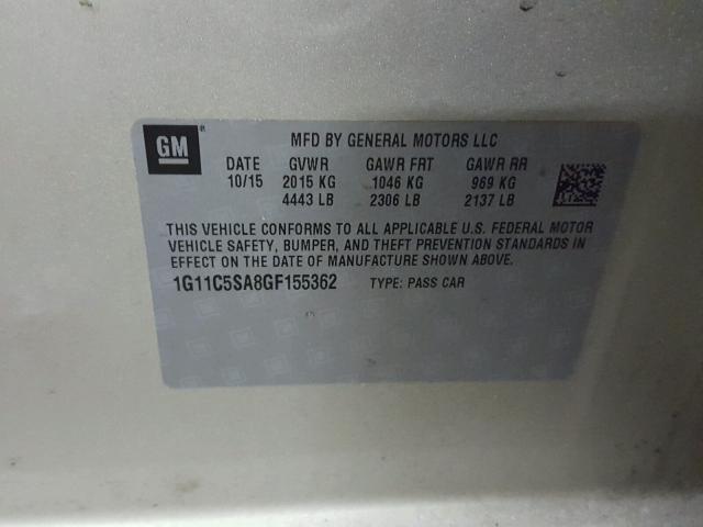 1G11C5SA8GF155362 - 2016 CHEVROLET MALIBU LIM 金色 照片 10