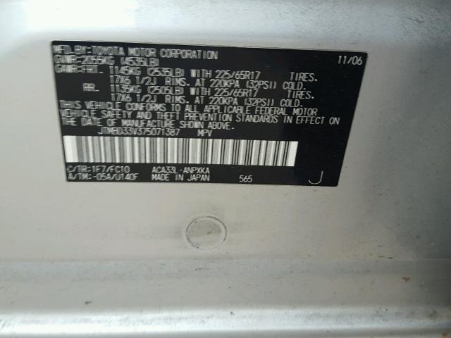 JTMBD33V375071387 - 2007 TOYOTA RAV4 GRAY photo 10