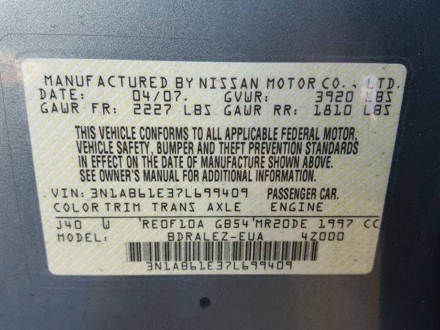 3N1AB61E37L699409 - 2007 NISSAN SENTRA 2.0 GREEN photo 10