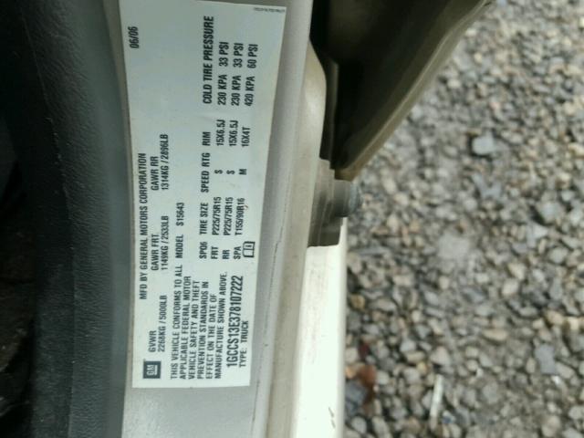 1GCCS13E378107222 - 2007 CHEVROLET COLORADO SILVER photo 10