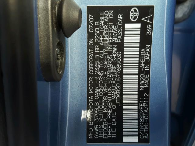 JTDKB20U677689030 - 2007 TOYOTA PRIUS BLUE photo 10