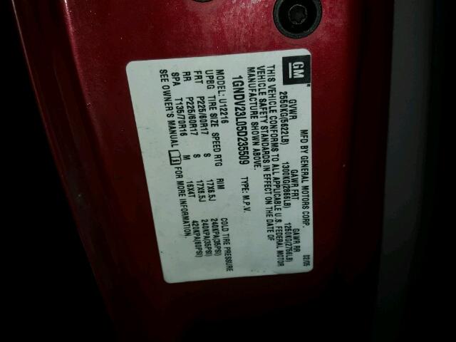 1GNDV23L05D235509 - 2005 CHEVROLET UPLANDER L 红色 照片 10