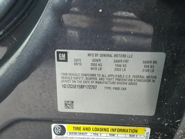 1G1ZC5E15BF172787 - 2011 CHEVROLET MALIBU 1LT 灰色 照片 10