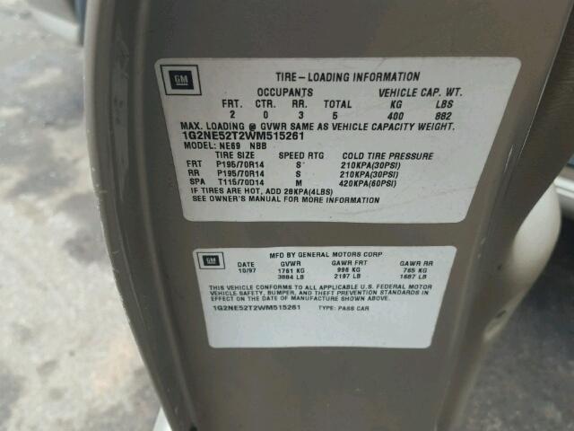1G2NE52T2WM515261 - 1998 PONTIAC GRAND AM S ოქროსფერი ფოტო 10