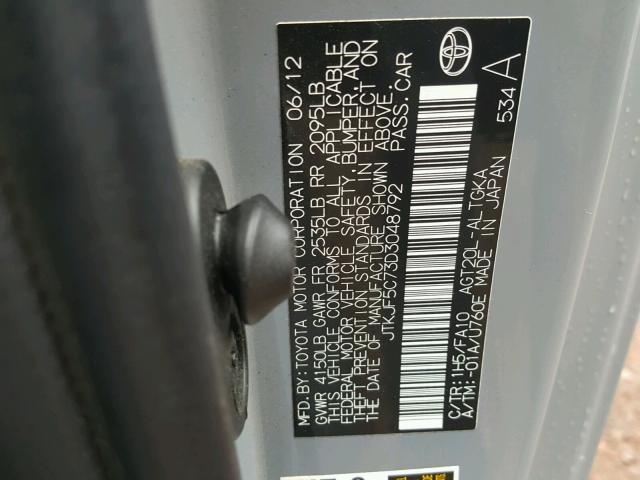 JTKJF5C73D3048792 - 2013 TOYOTA SCION TC 银色 照片 10