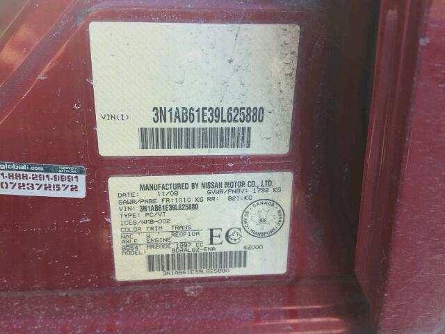 3N1AB61E39L625880 - 2009 NISSAN SENTRA 2.0 RED photo 10