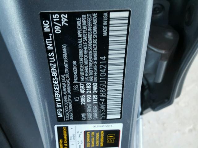 55SWF4JB8GU104214 - 2016 MERCEDES-BENZ C 300 GRAY photo 10