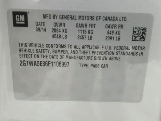 2G1WA5E36F1106997 - 2015 CHEVROLET IMPALA LIM SILVER photo 10