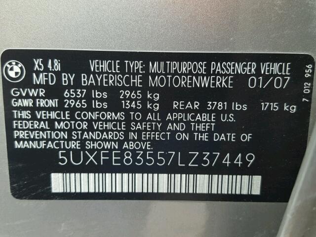 5UXFE83557LZ37449 - 2007 BMW X5 4.8I GOLD photo 10