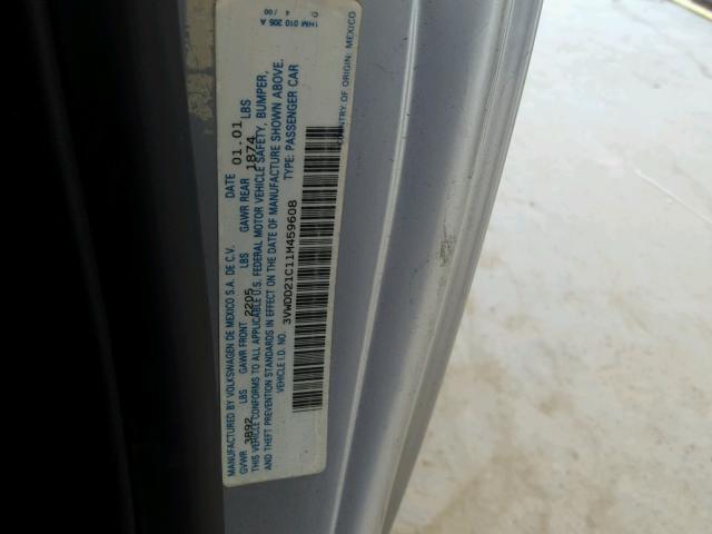 3VWDD21C11M459608 - 2001 VOLKSWAGEN NEW BEETLE ვერცხლისფერი ფოტო 10