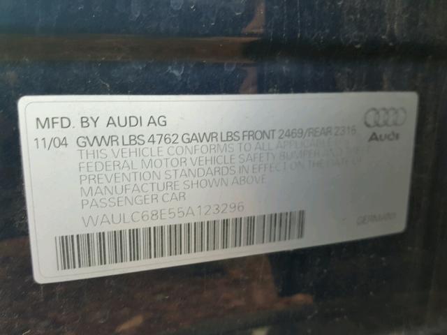 WAULC68E55A123296 - 2005 AUDI A4 1.8T QU BLUE photo 10