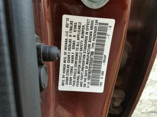 19XFB2F97DE047786 - 2013 HONDA CIVIC EXL 勃艮第红 照片 10