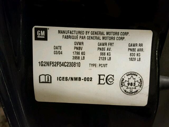 1G2NF52F54C230810 - 2004 PONTIAC GRAND AM S შავი ფოტო 10
