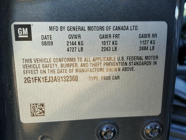 2G1FK1EJ3A9132360 - 2010 CHEVROLET CAMARO SS GRAY photo 10