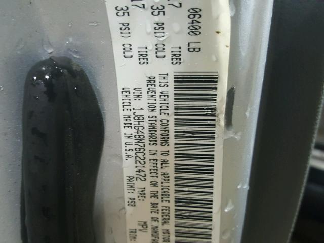 1J8HG48N76C221472 - 2006 JEEP COMMANDER SILVER photo 10