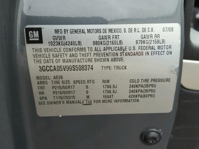 3GCCA05V99S508374 - 2009 CHEVROLET HHR PANEL GRAY photo 10