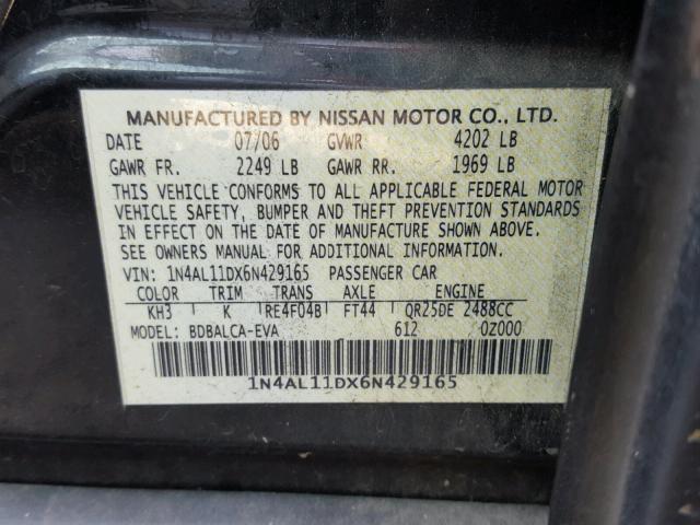 1N4AL11DX6N429165 - 2006 NISSAN ALTIMA S BLACK photo 10