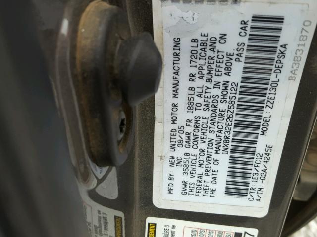 1NXBR32E26Z585122 - 2006 TOYOTA COROLLA CE GRAY photo 10