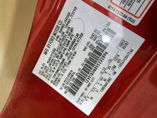 1ZVFT80N855232896 - 2005 FORD MUSTANG RED photo 10