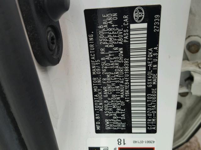 4T1BK1EB4FU188392 - 2015 TOYOTA AVALON XLE WHITE photo 10