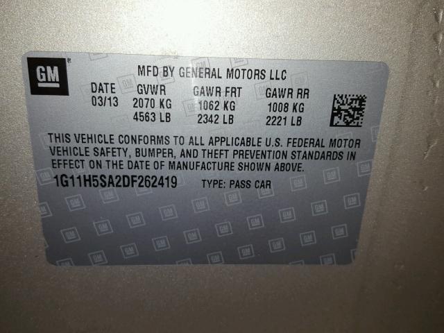 1G11H5SA2DF262419 - 2013 CHEVROLET MALIBU LTZ ოქროსფერი ფოტო 10