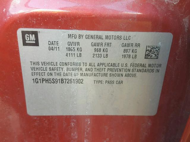 1G1PH5S91B7261902 - 2011 CHEVROLET CRUZE LTZ RED photo 10