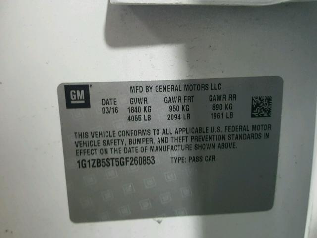 1G1ZB5ST5GF260853 - 2016 CHEVROLET MALIBU LS თეთრი ფოტო 10