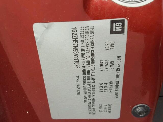 1G2ZH57N984117826 - 2008 PONTIAC G6 GT RED photo 10