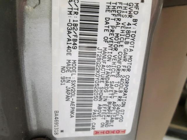 JT2BG22K0Y0522050 - 2000 TOYOTA CAMRY CE TAN photo 10