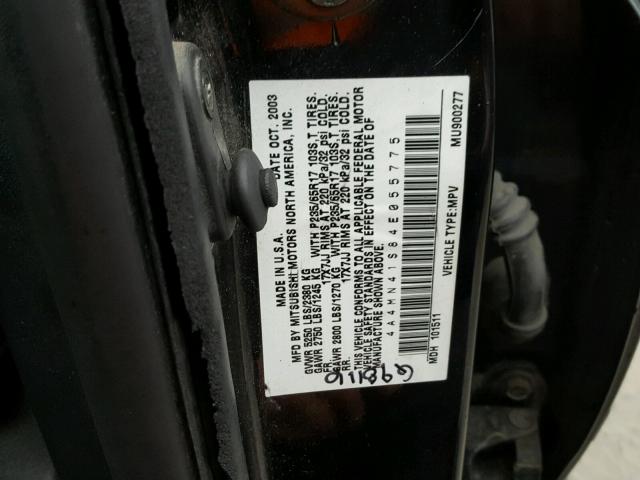 4A4MN41S84E055775 - 2004 MITSUBISHI ENDEAVOR L BLACK photo 10