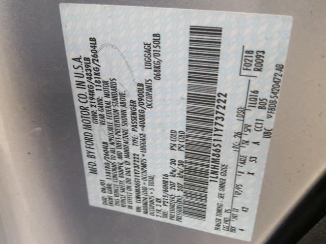 1LNHM86S11Y737222 - 2001 LINCOLN LS 银色 照片 10