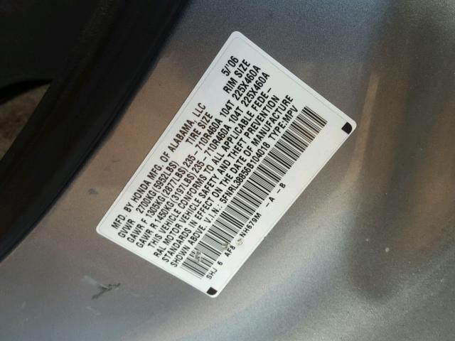 5FNRL38856B104018 - 2006 HONDA ODYSSEY TO BLUE photo 10