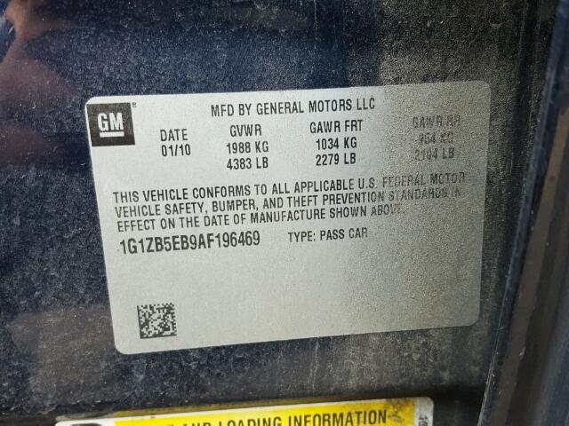 1G1ZB5EB9AF196469 - 2010 CHEVROLET MALIBU LS BLUE photo 10