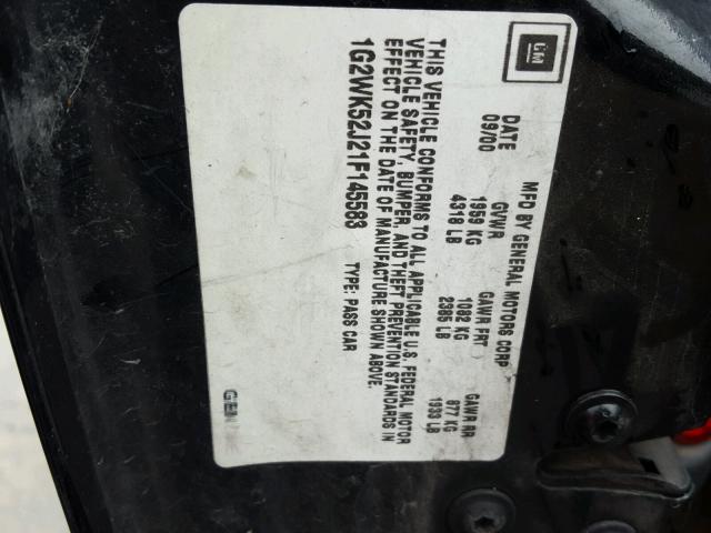 1G2WK52J21F145583 - 2001 PONTIAC GRAND PRIX BLACK photo 10