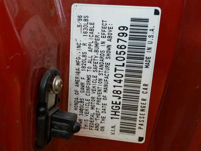 1HGEJ8140TL056799 - 1996 HONDA CIVIC EX წითელი ფოტო 10