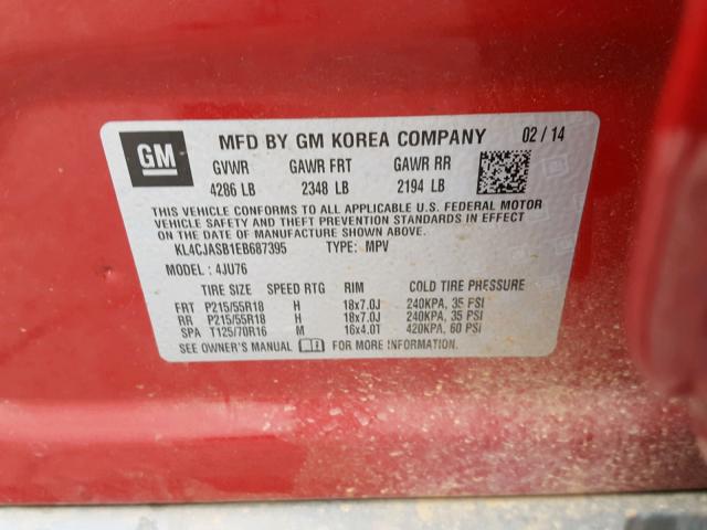 KL4CJASB1EB687395 - 2014 BUICK ENCORE RED photo 10