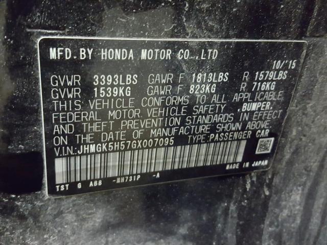 JHMGK5H57GX007095 - 2016 HONDA FIT LX Noir photo 10