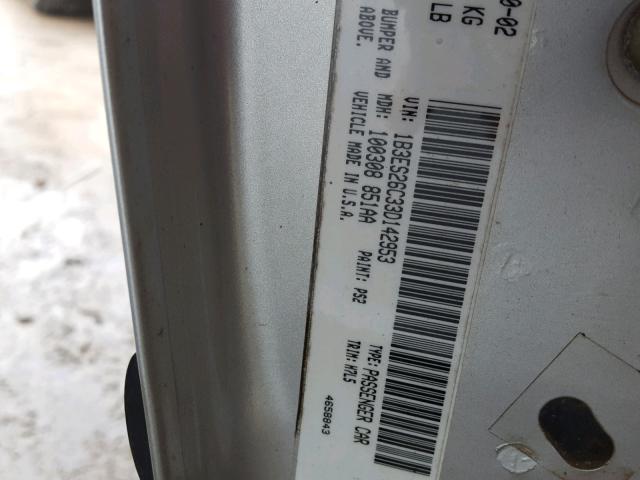 1B3ES26C33D142953 - 2003 DODGE NEON SE SILVER photo 10